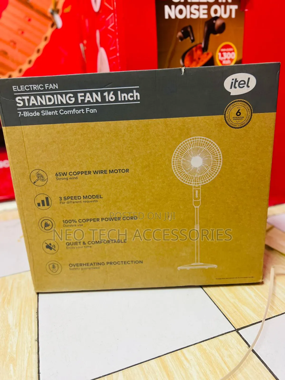 Itel Electric Standing Fan 16inch 7blade Silent Comfort
