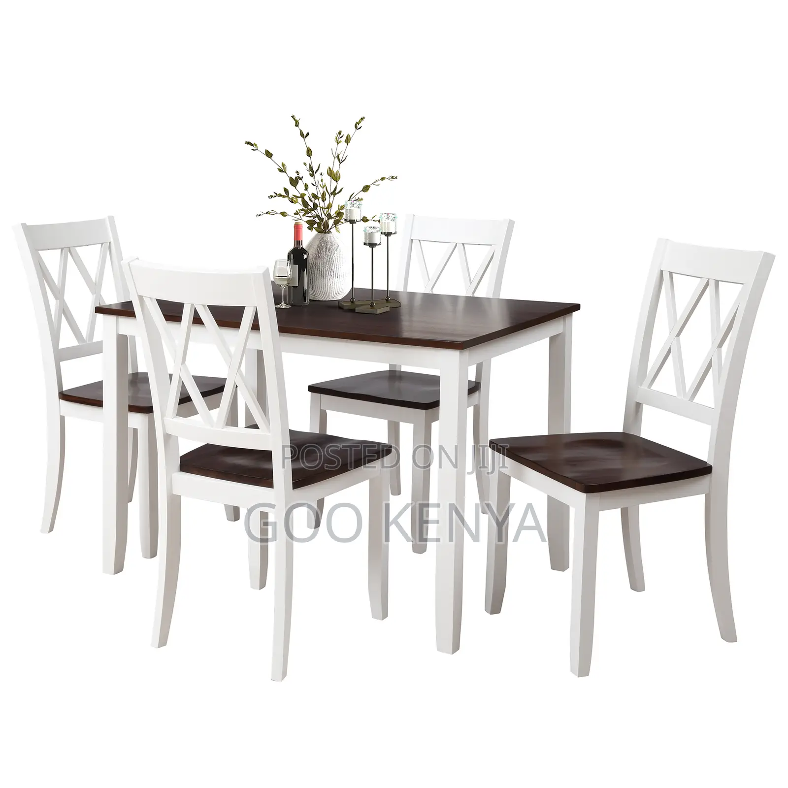 Home Dining Set; Sturdy Mahogany Wood 4-Seater Dining Table