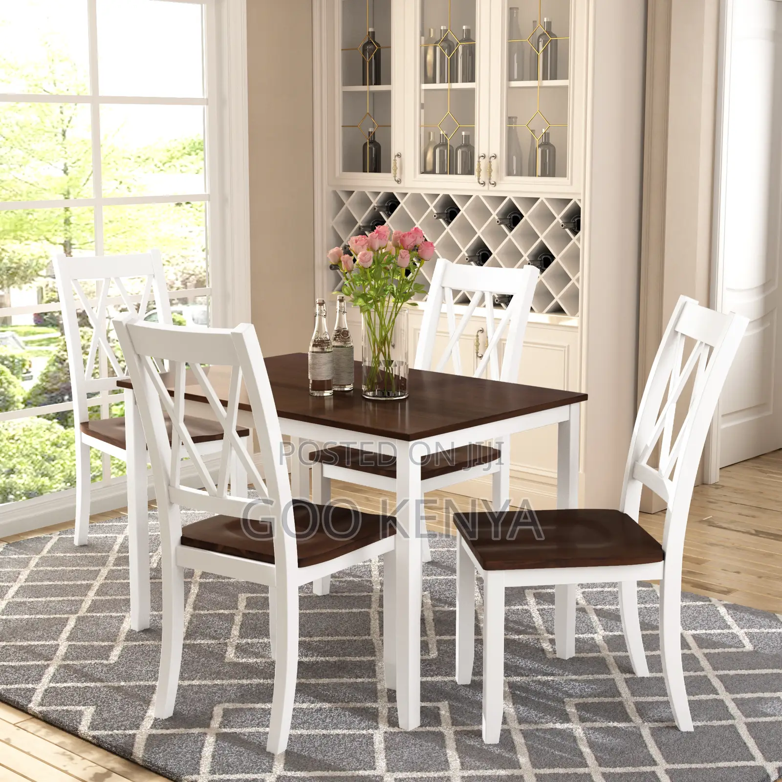 Home Dining Set; Sturdy Mahogany Wood 4-Seater Dining Table