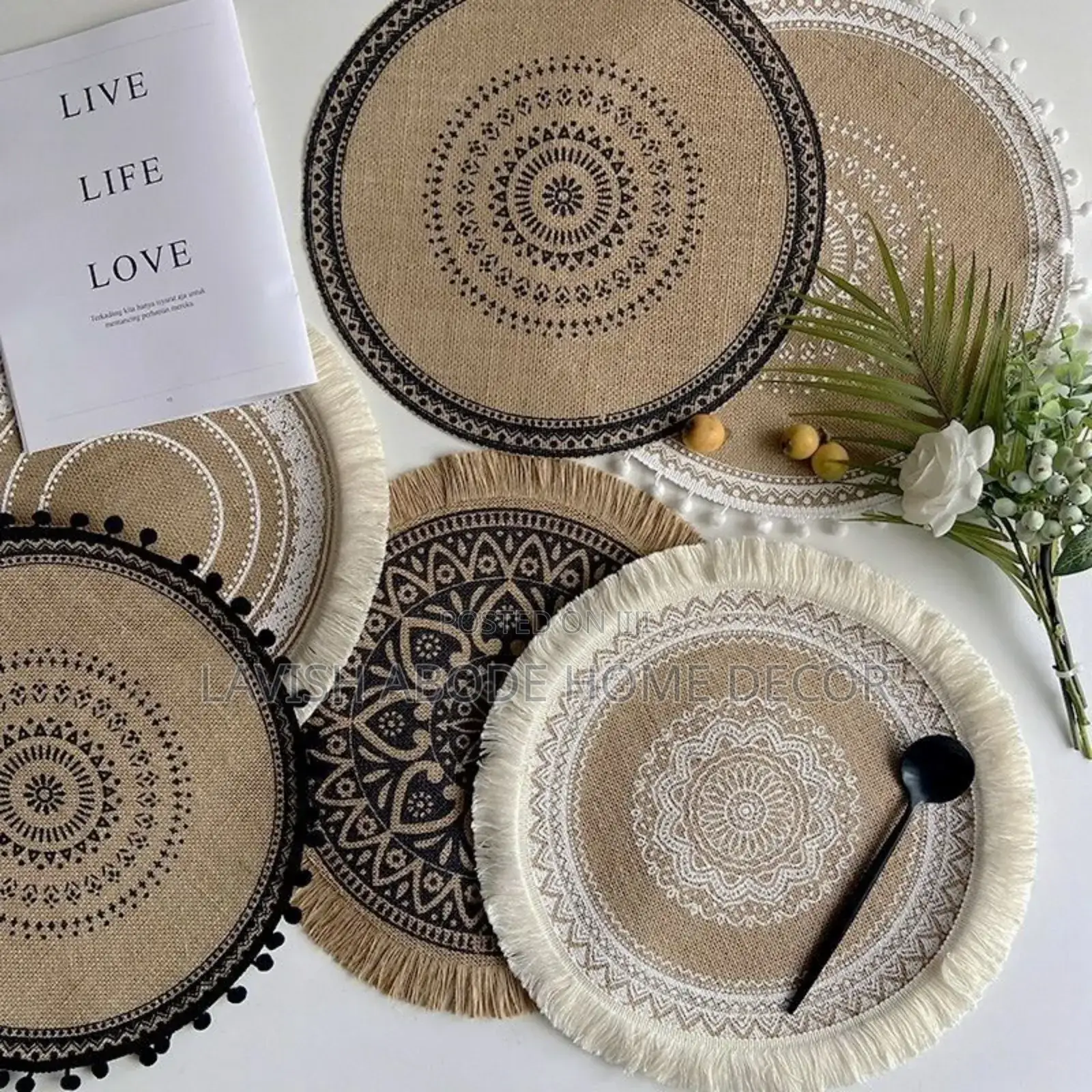 Set of 6 Classy Boho Table Mats Wooven Table Decor