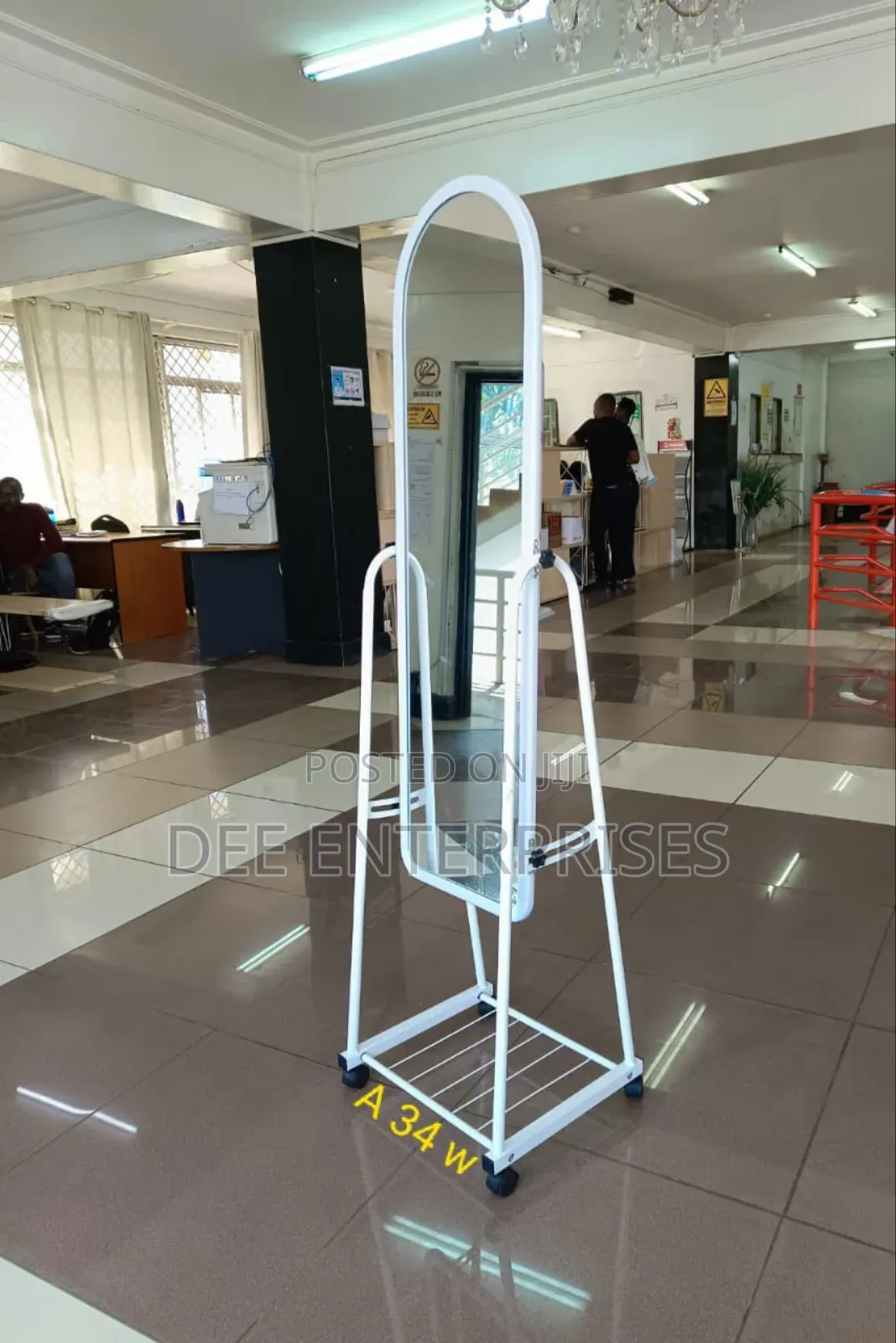 White Full Length Dressing Mirror With Wheels and Shoes Rack