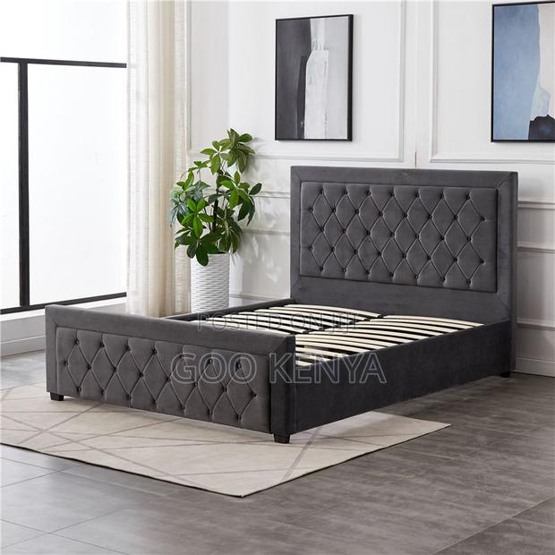 Home Bed; Decorative Wooden King Size Bed With Velvet Headboard