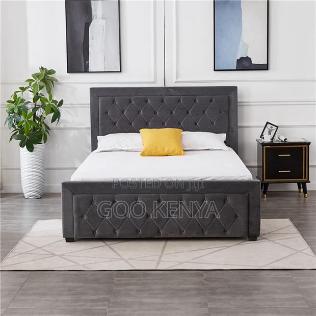Home Bed; Decorative Wooden King Size Bed With Velvet Headboard - thumbnail 2