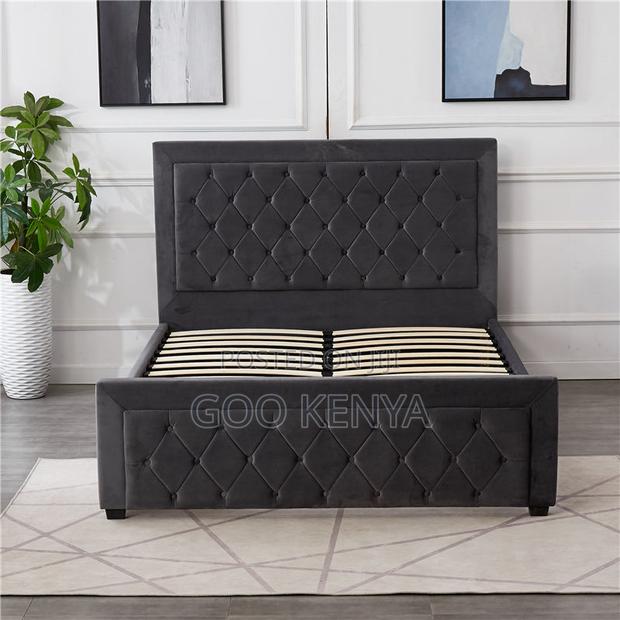 Home Bed; Decorative Wooden King Size Bed With Velvet Headboard - thumbnail 3
