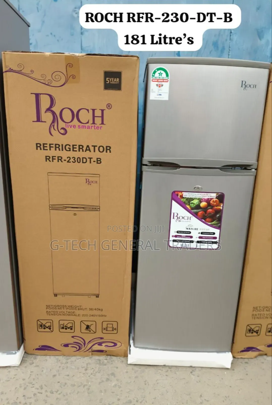 Roch 181l Double Door Direct Cool Refrigerator Rfr-230-dt-b