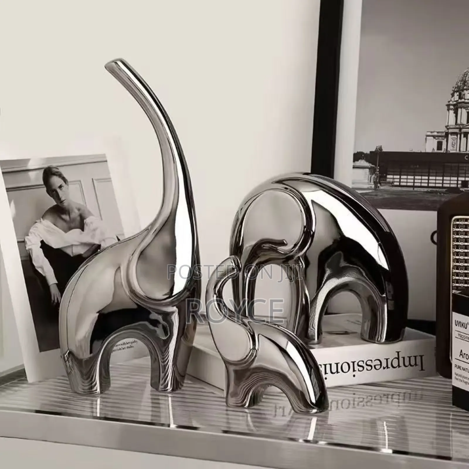 Luxury 3pc Elephant Ceramic Decor