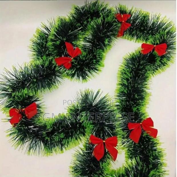 2m Decorated Christmas White Green Cane Ribbon Garland Xmas