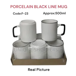 6psc Porcelain Black Line Mug . 
Approx 500ml