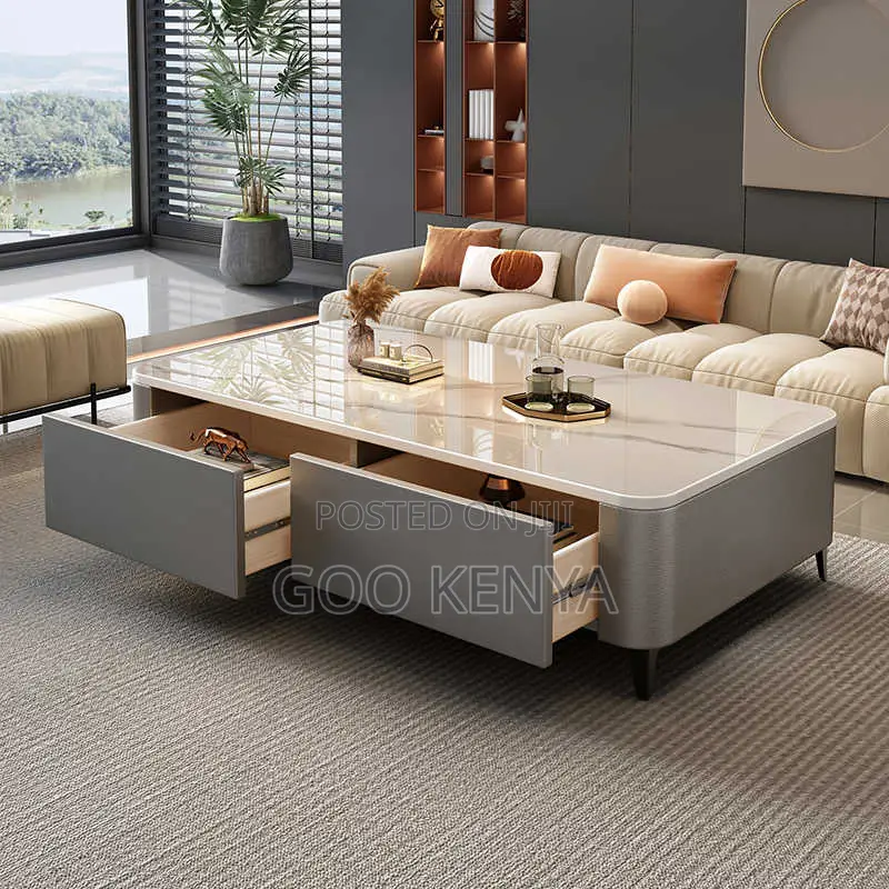 Home Table; Living Room Rectangular Coffee Table With Marble Top