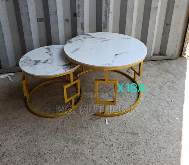 Elegant Round Circular Marble Textured Nesting Coffee Tables 2 Pieces - main view