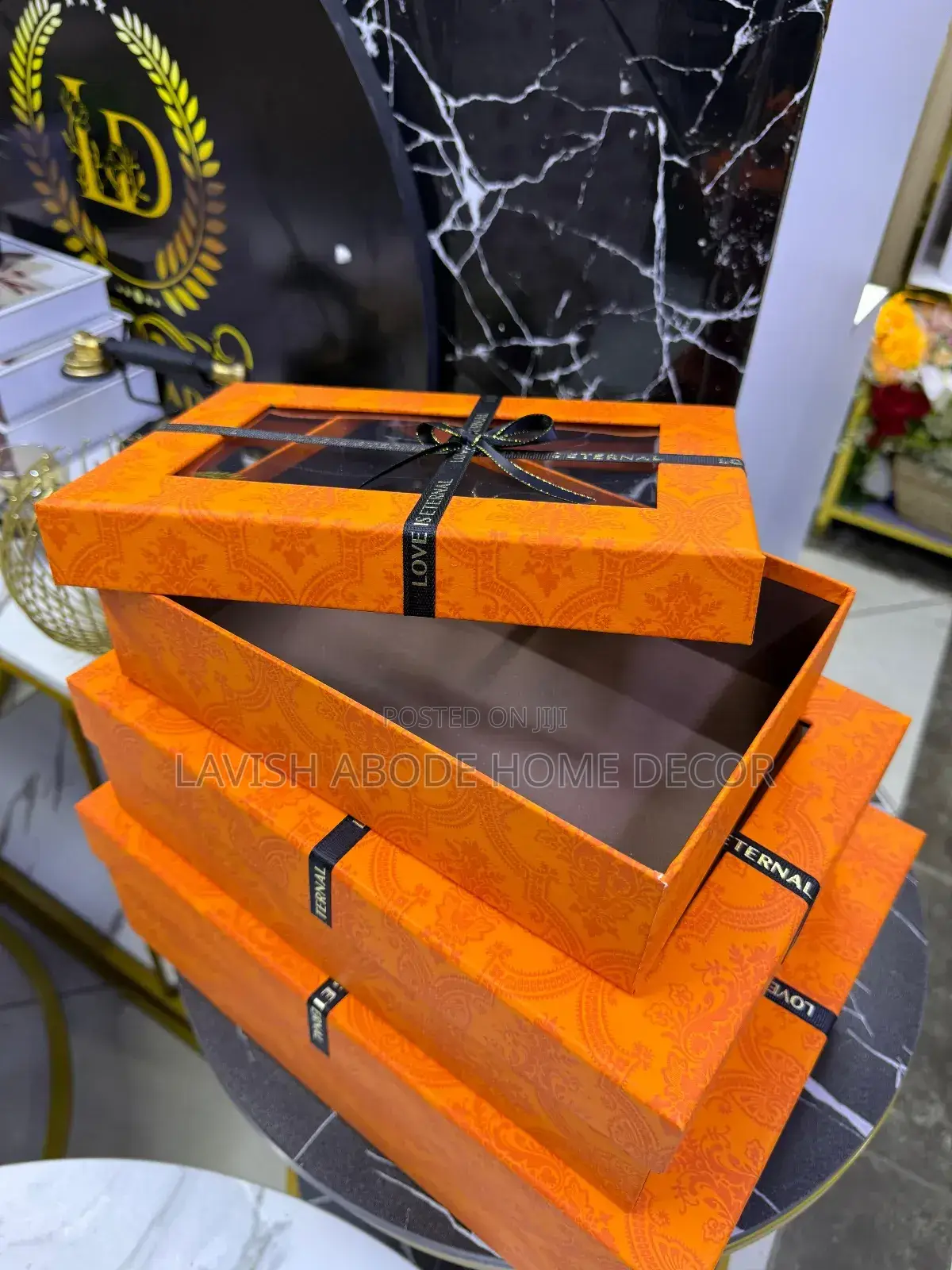 3 Pc Decorative Gift Boxes Pink Blue Orange Greeen Black Gold