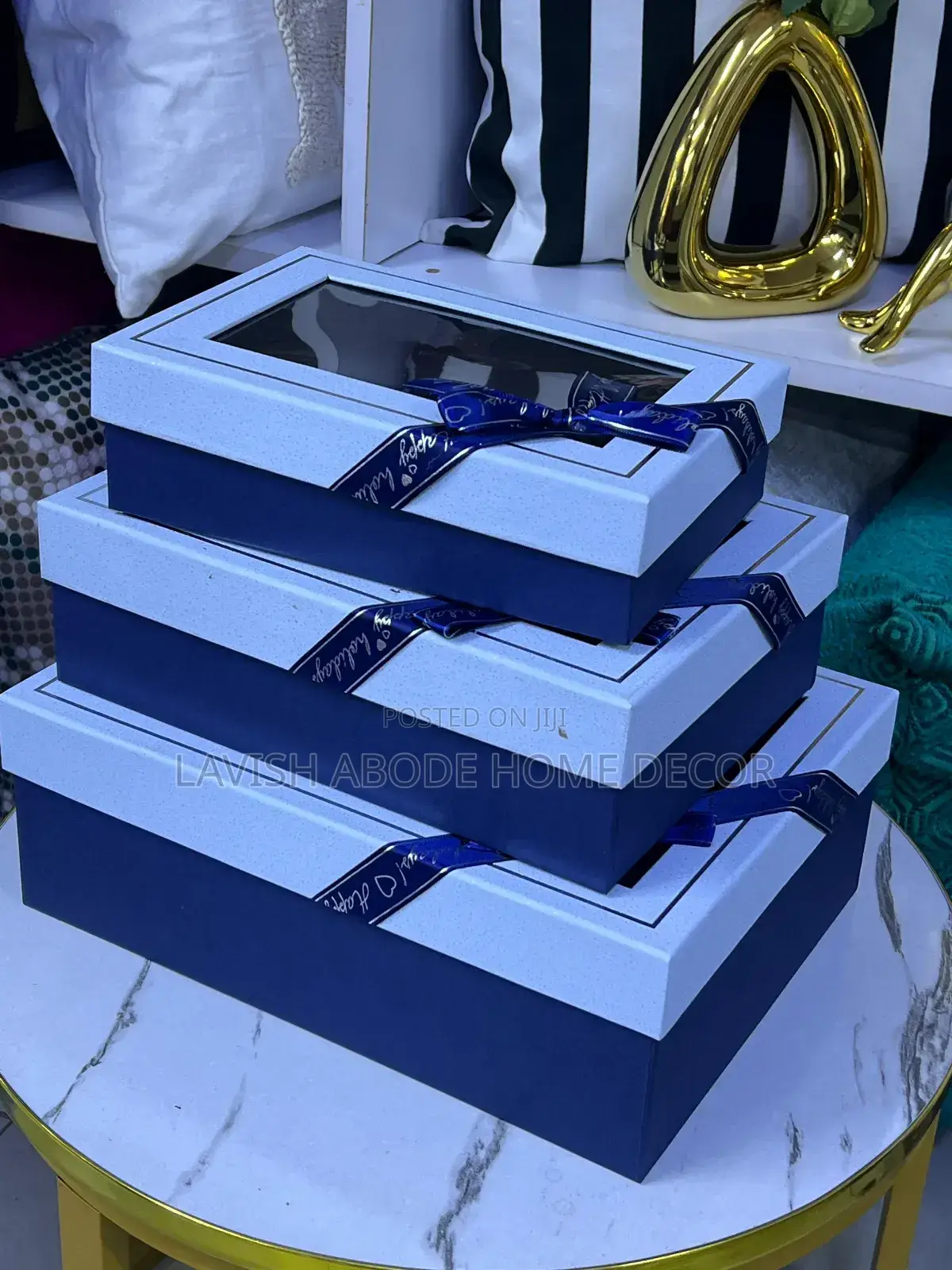 3 Pc Decorative Gift Boxes Pink Blue Orange Greeen Black Gold