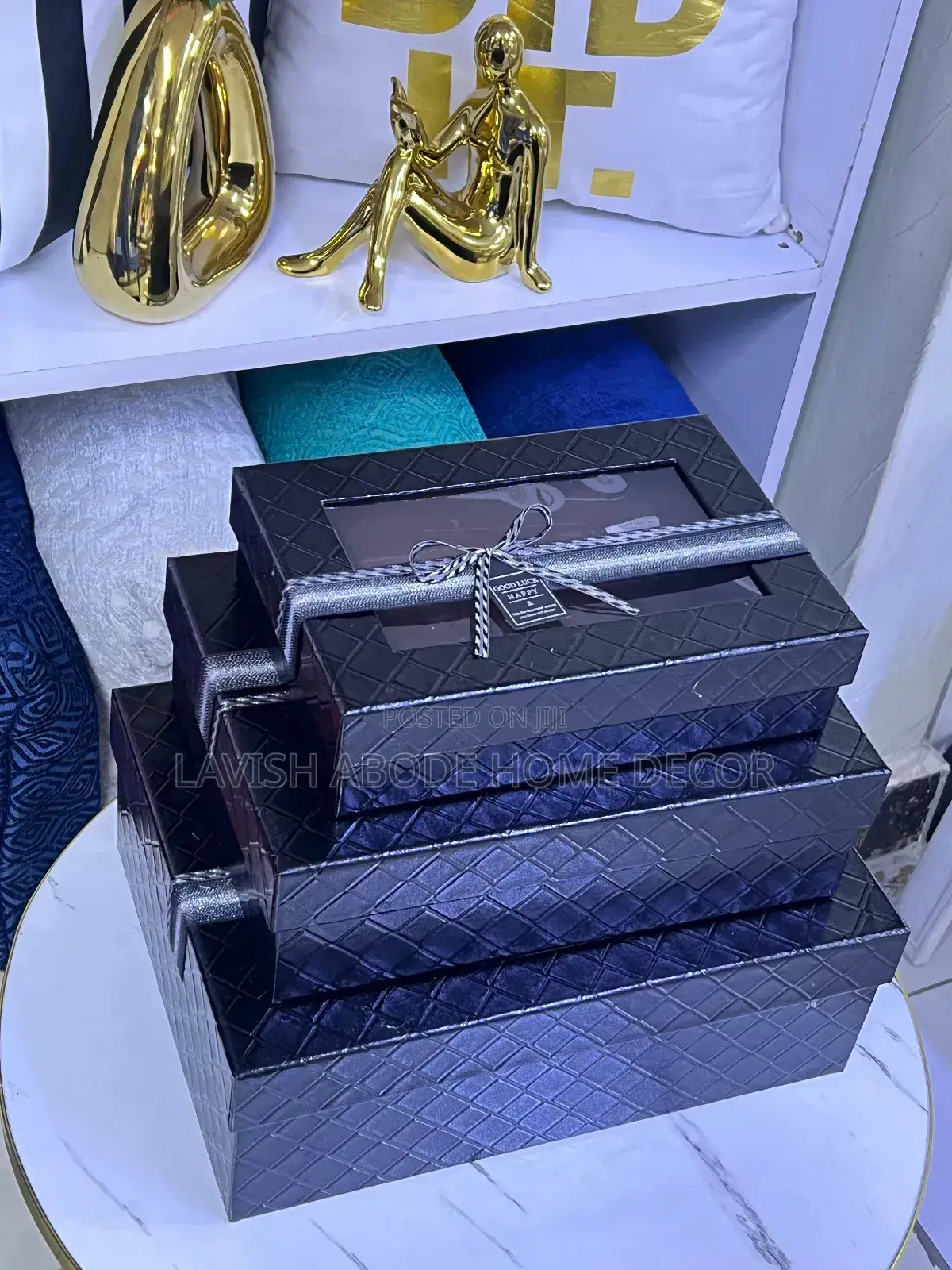3 Pc Decorative Gift Boxes Pink Blue Orange Greeen Black Gold