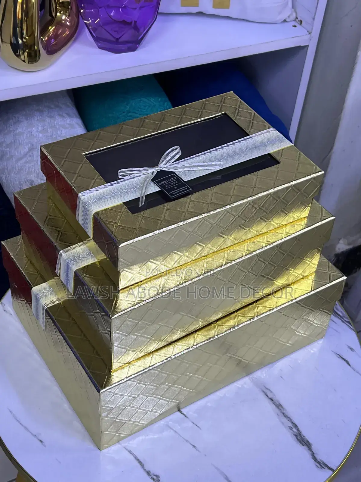 3 Pc Decorative Gift Boxes Pink Blue Orange Greeen Black Gold