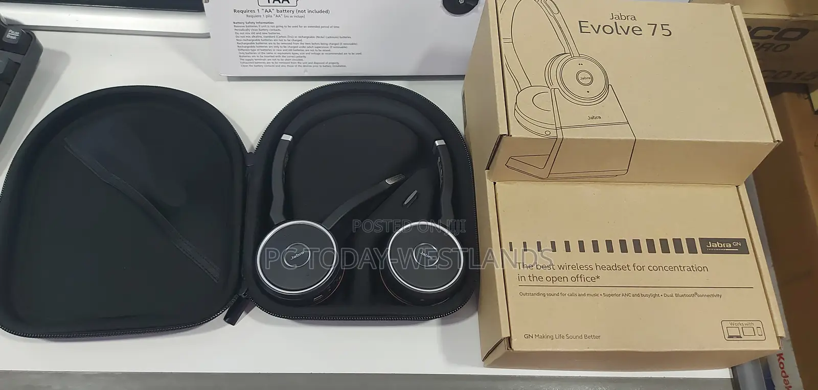 Jabra Evolve 75 Ms Wireless Headset, Stereo +Link 370