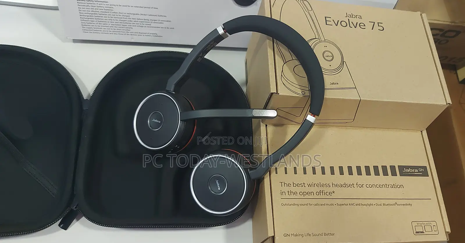 Jabra Evolve 75 Ms Wireless Headset, Stereo +Link 370