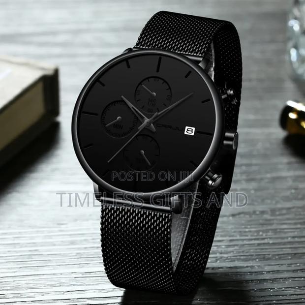 Black Mesh Chronograph Simple Watch for Men - main view