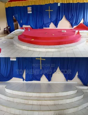 Before and After Installation of Church Pulpit Wall to Wall Carpet