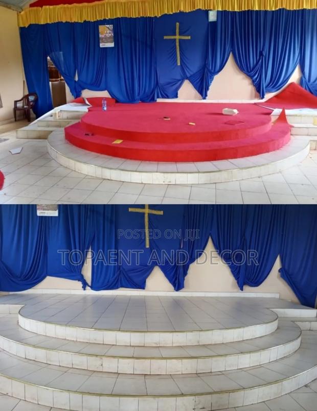 Before and After Installation of Church Pulpit Wall to Wall Carpet