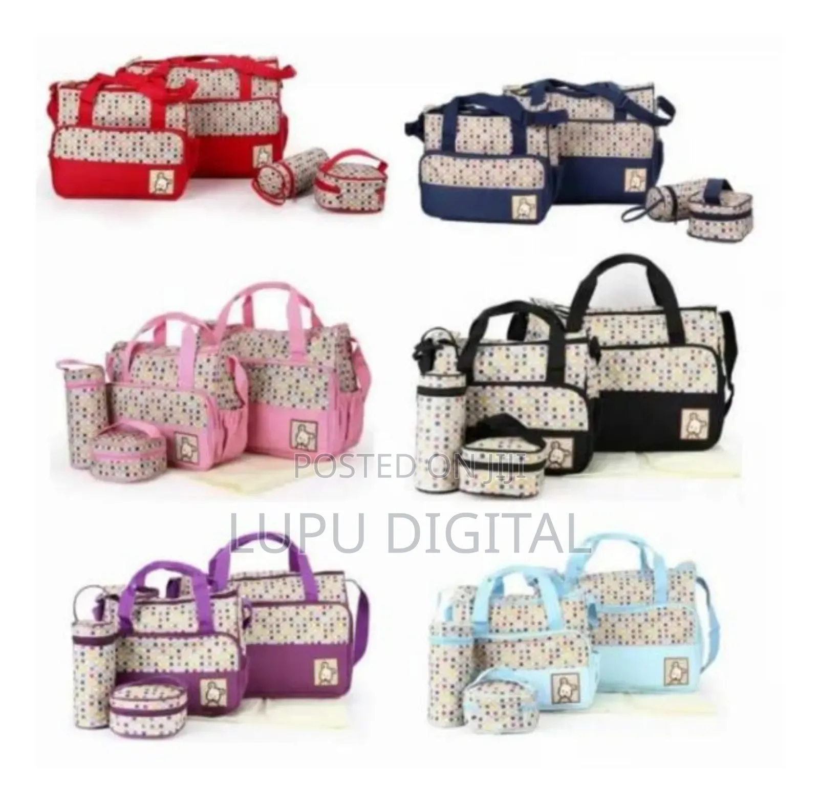 *5 in 1 Diaper Bag 
Navy Blue, Brown, Purple ,Pink, Red