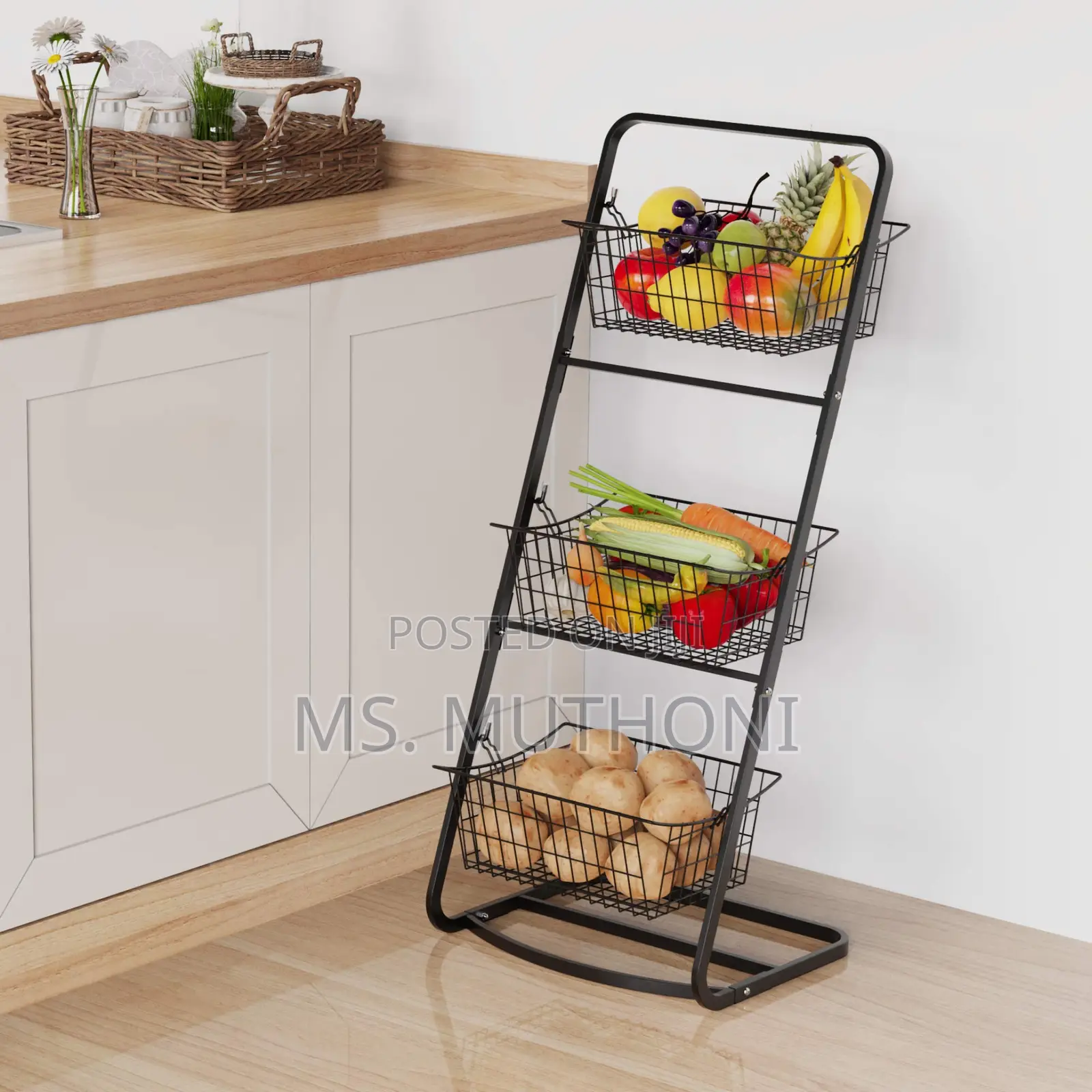 Basket Stand With 3 Levels / Bathroom/ Bedroom/Living Room Organizer
