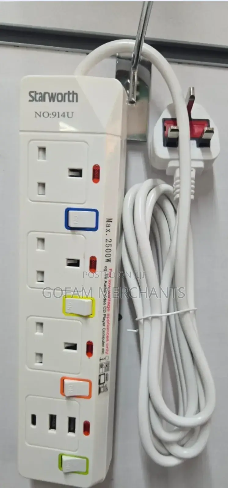 4 Way 5m Extension With Usb Type C Ports
