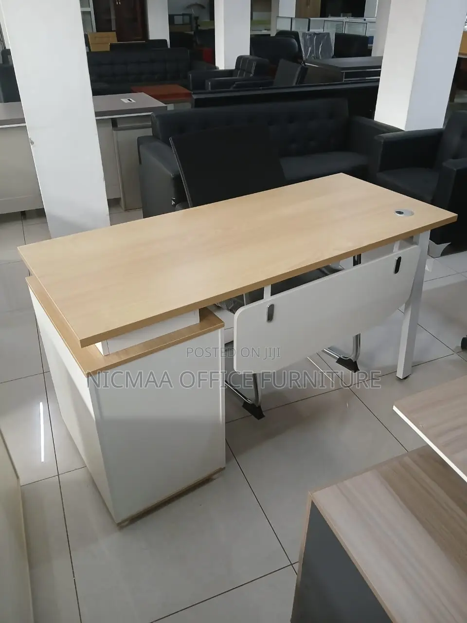 Light Wood White Finish With Secure Storage Advanced Desk