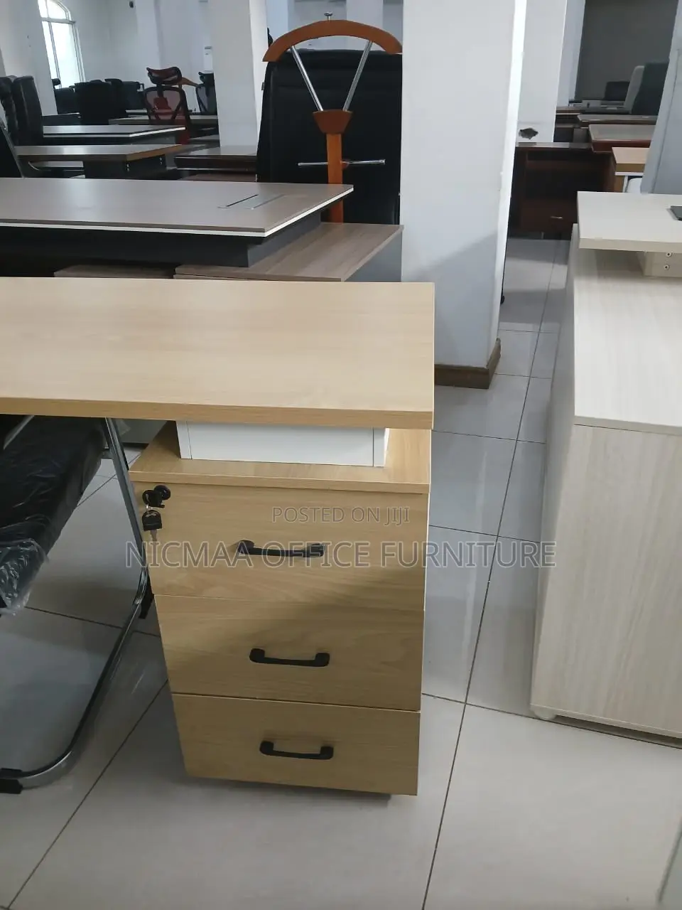 Light Wood White Finish With Secure Storage Advanced Desk