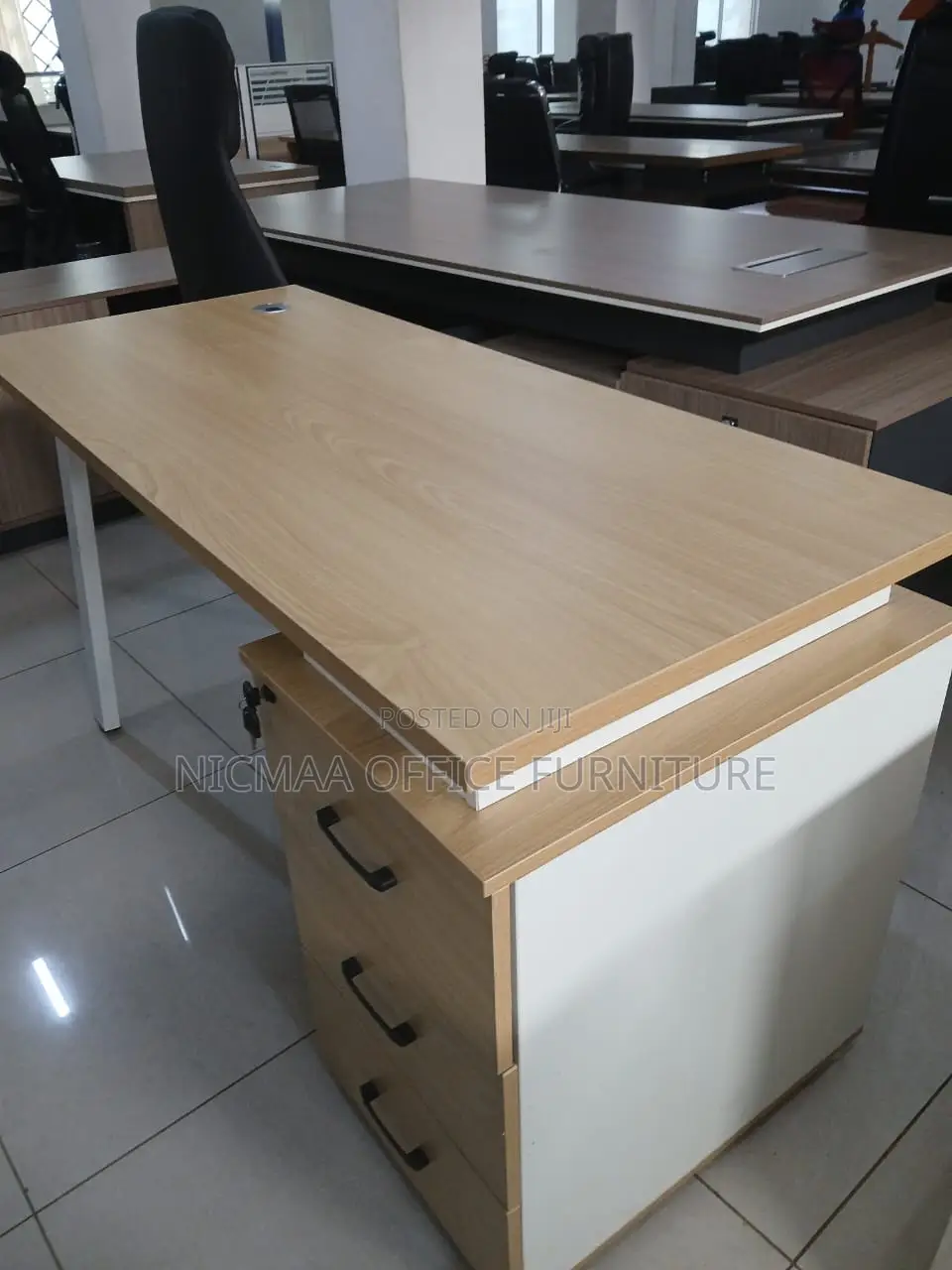 Light Wood White Finish With Secure Storage Advanced Desk