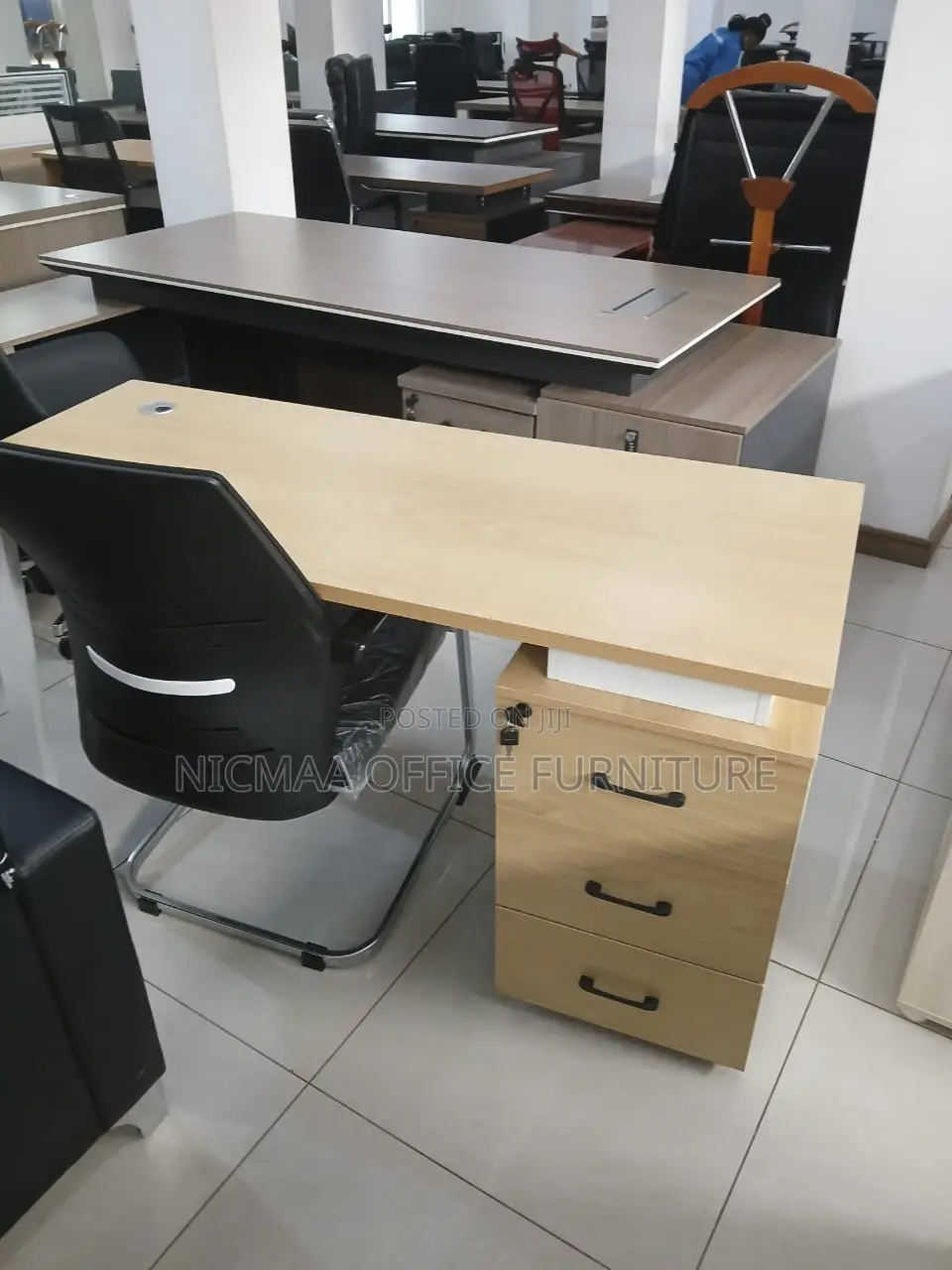 Light Wood White Finish With Secure Storage Advanced Desk