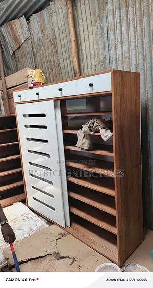 Modern Wooden Shoe Rack 5 By 5 Fitt With Storage Drawers - main view