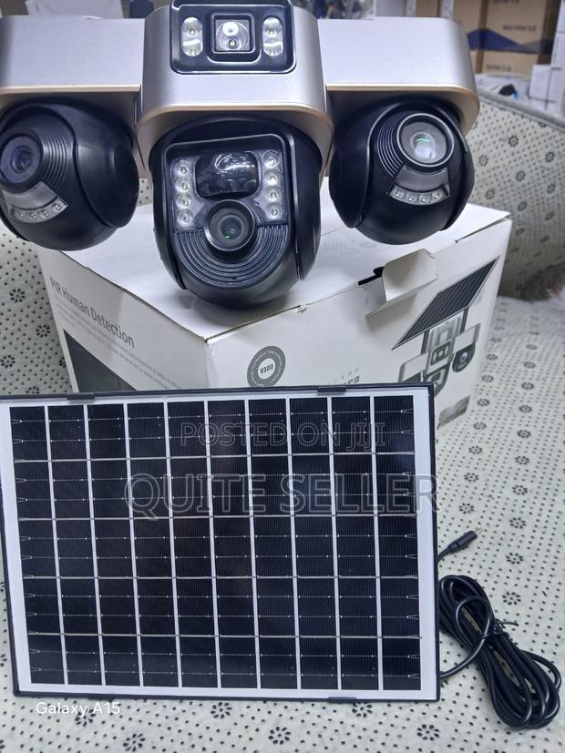 Solar Power Tripple Lens CCTV Camera With V380app Two Way Audio Outdoo