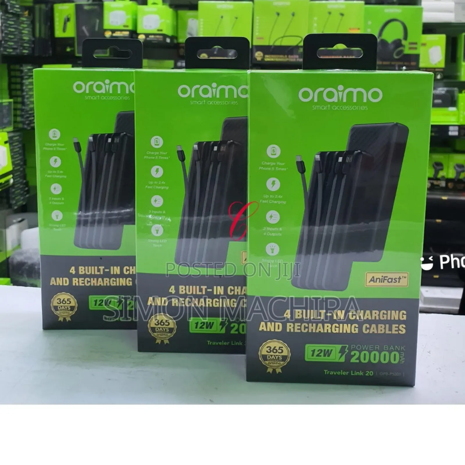 Oraimo Traveler Link 20 Opb-P5201 20,000mah Power Bank With Cables