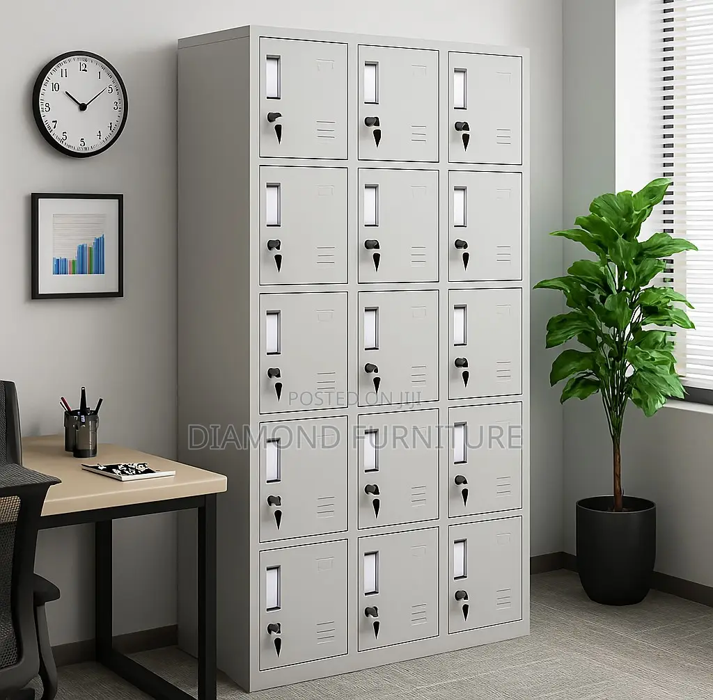 Durable 15-Locker Metallic Office Filing Cabinet Unit