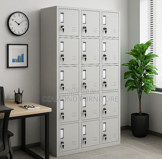 Durable 15-Locker Metallic Office Filing Cabinet Unit
