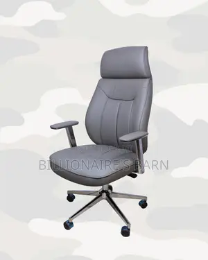 Modern Grey Executive Leather Office Chair — Smooth-rolling Mobility