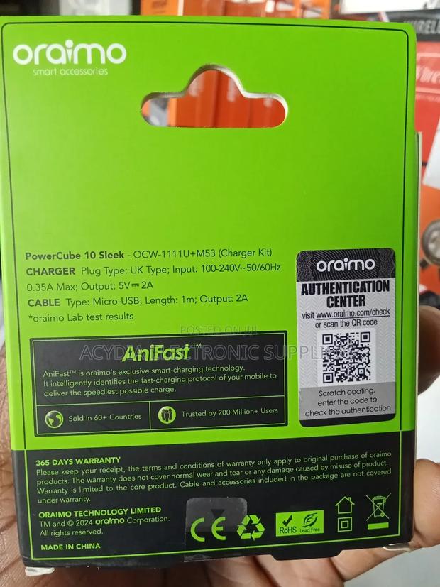 Oraimo Powercube 10 Sleek Charger. 10w Fast Charger - thumbnail 2