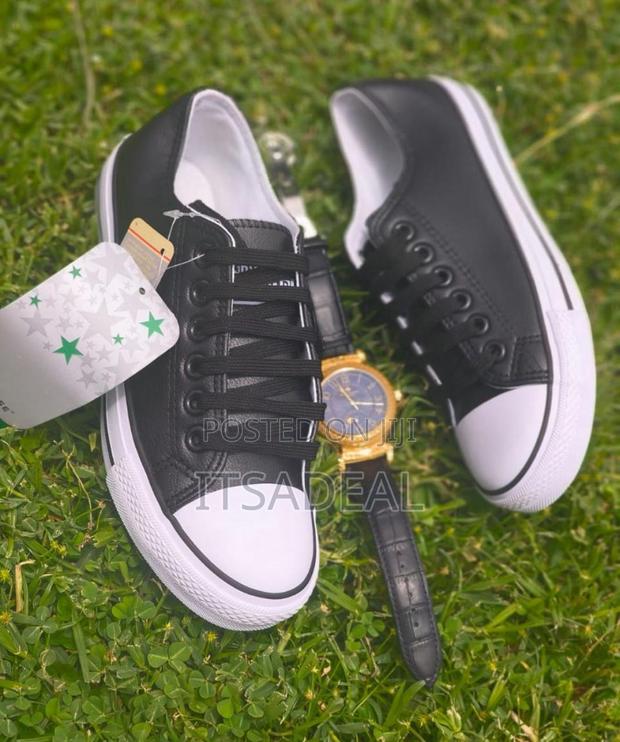 Black and White Leather Converse All Star Sneakers - main view