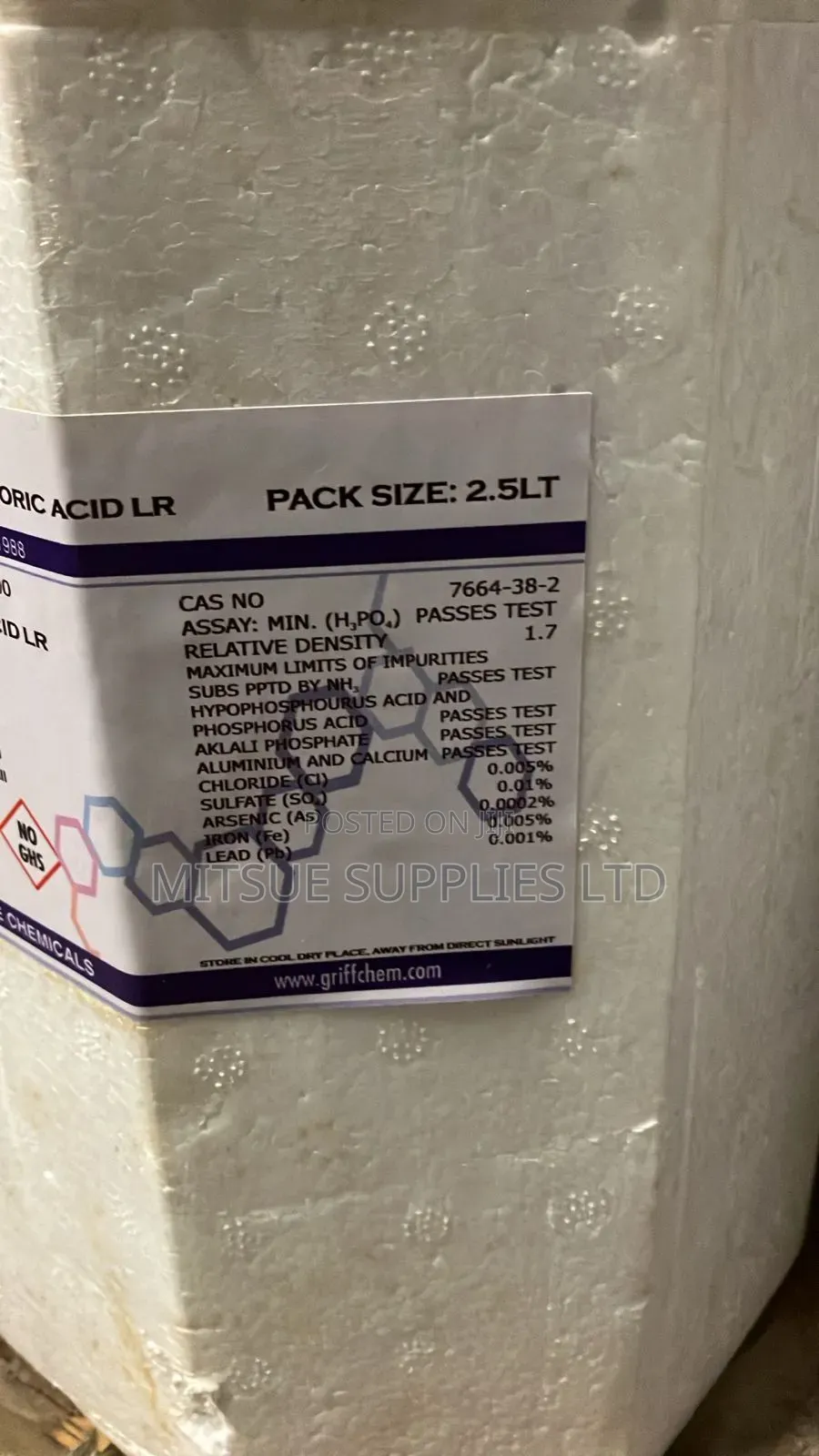 Orthophosphoric Acid 80% Lr 2.5l Griffchem For Laboratory Use