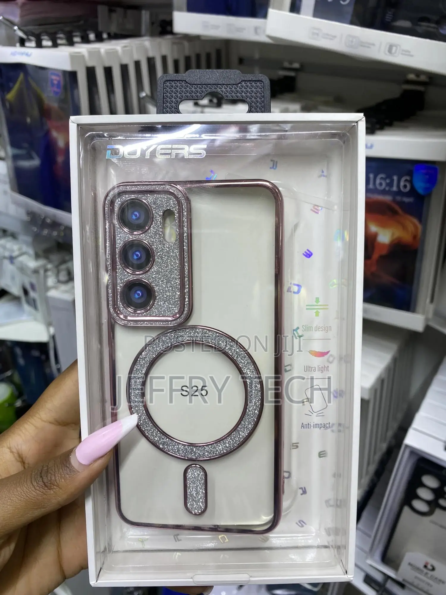 Mom,Osa Magsafe Clear Plated Glitter Case for Samsung Galaxy S25