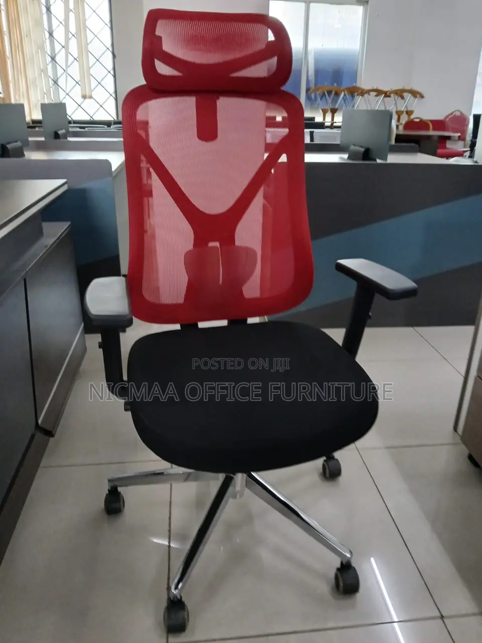 Red Mesh Ergonomic Chair With Headrest