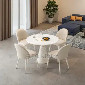 Home Dining Set; 4-Person Marble Top Dining Set With Leather Seating