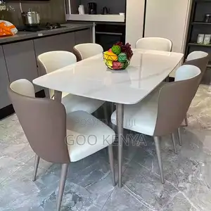 Home Dining Set; 4-Person Sleek Dining Set With Rectangular Marble Top