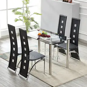 Home Dining Set; Modern Rectangle Glass Dining Set With 4 Leather Seat