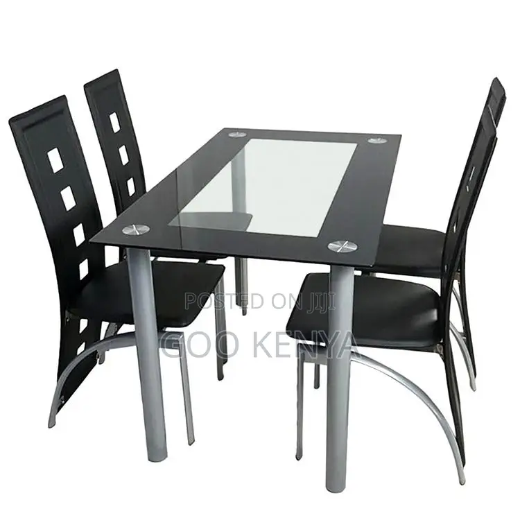 Home Dining Set; Modern Rectangle Glass Dining Set With 4 Leather Seat