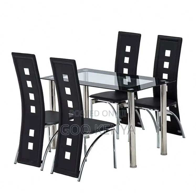 Home Dining Set; Modern Rectangle Glass Dining Set With 4 Leather Seat
