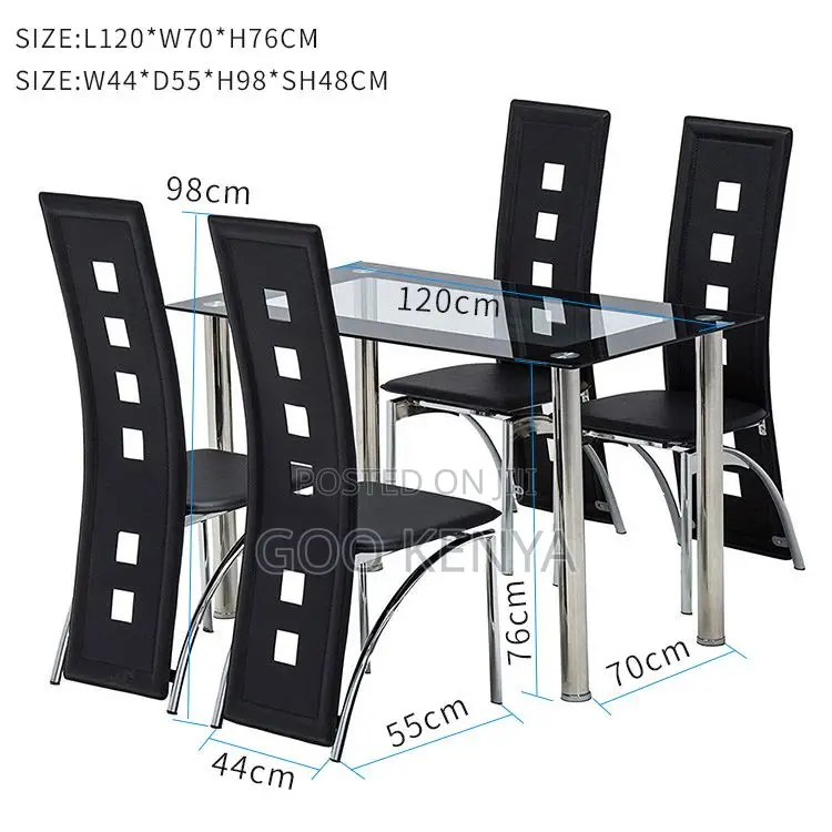 Home Dining Set; Modern Rectangle Glass Dining Set With 4 Leather Seat