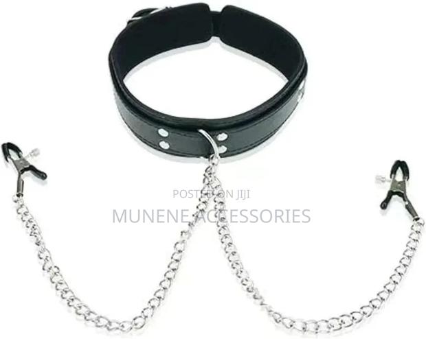 Pu Leather Collar With Nipple Clamps Restraints Bondage Rings Sexy