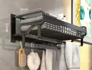 Bathroom Wall Mounted Towel Rack Accessory With Hooks