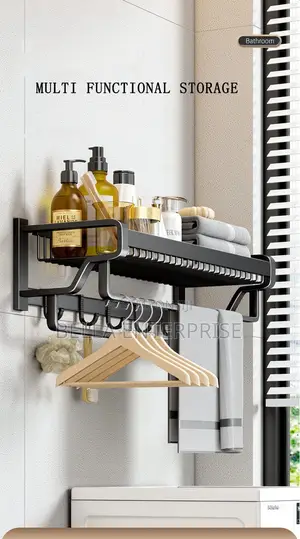 Bathroom Wall Mounted Towel Rack Accessory With Hooks